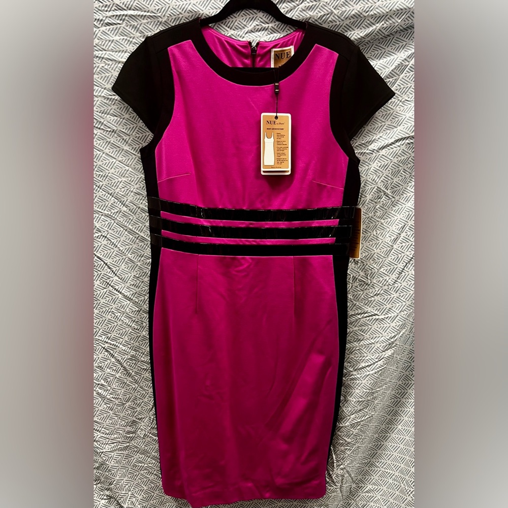 Pink Midi Sheath Dress with Crew Neck